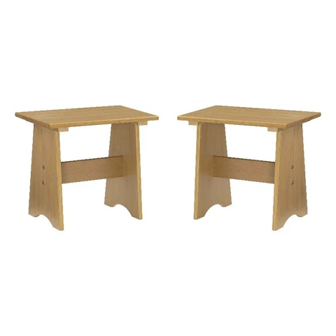 Linon Delk Pine Wood Small Backless Benches Set Of 2 in Honey Cover
