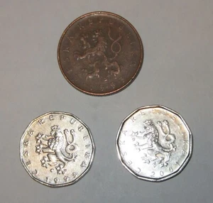 Czech Republic Coin lot x3 10 Korun 1993 & 2 Koruny 1993, 2001 three diff. mints - Picture 1 of 3