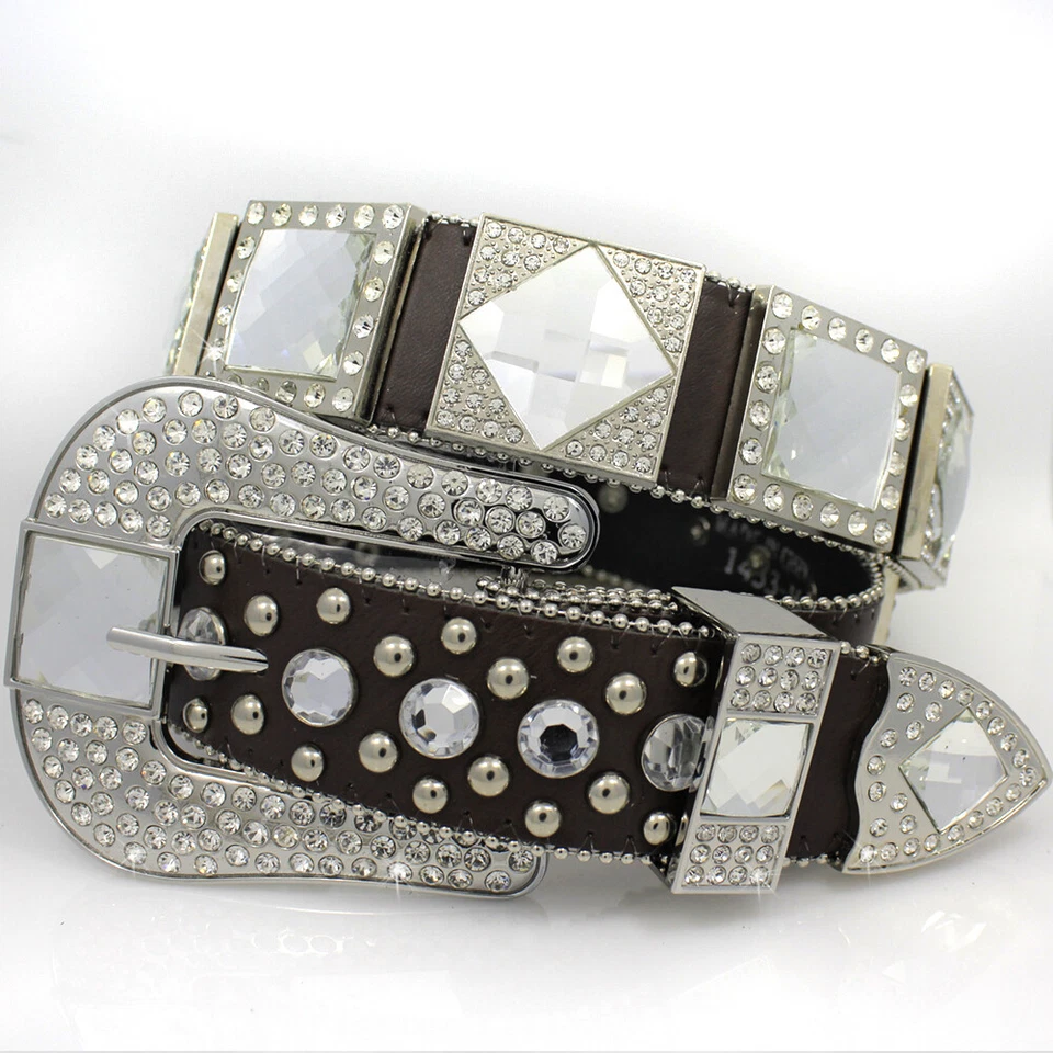 XS S M L XL MARRÓN CUADRADO CRISTAL Y DIAMANTE CONCHO HEBILLA CINTURÓN VAQUERO OCCIDENTAL NIÑA  Foto 1 de 1