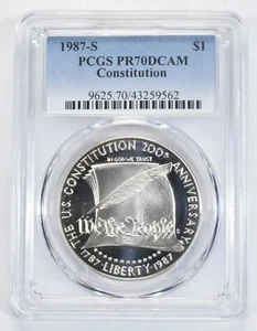 1987-S PR70 DCAM Constitution Commemorative Silver Dollar PCGS - Picture 1 of 5