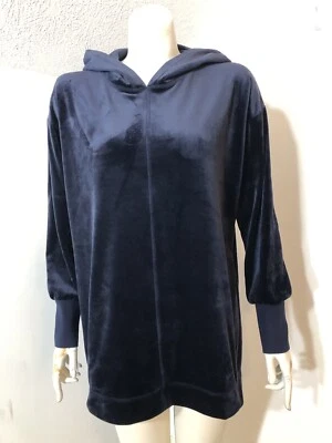 Chicos Zenergy Womens 12/14 Navy Blue Velour Hooded Pullover Stretch Soft - Image 1 of 4