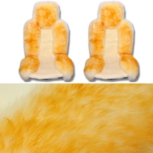 2PCS Beige Soft Genuine Australian Sheepskin Fur Long Wool Car Front Seat Covers - Picture 1 of 10