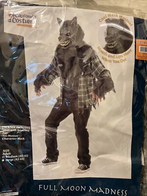 Disfraz Hombre Lobo Luna Llena Gris Máscara Ani-movimiento Med.(40-42) En paquete Foto 1 de 4