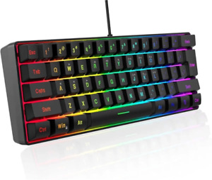 60% Wired Keyboard 61 Keys RGB Backlit Gaming Keyboard, Ergonomic Black