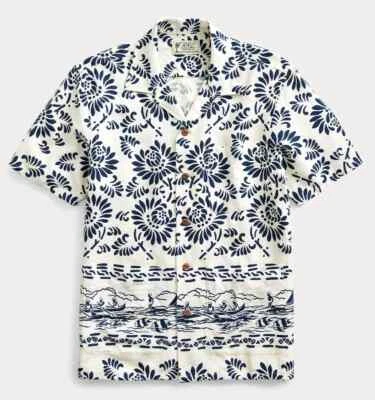 RARE RRL Ralph Lauren Hawaiian Inspired Linen Camp Shirt-MEN-M - Image 1 of 4