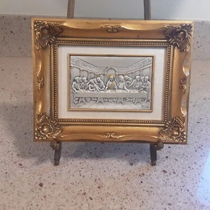 Last Supper 925 Sterling Silver Relief w/ Gold Tone Frame - Picture 1 of 11