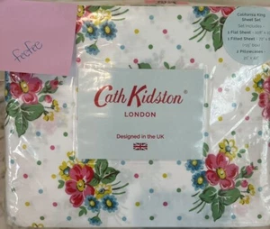 Cath Kidston California King Sheet Set Bunches Pink 100% Cotton Percale Floral - Picture 1 of 4
