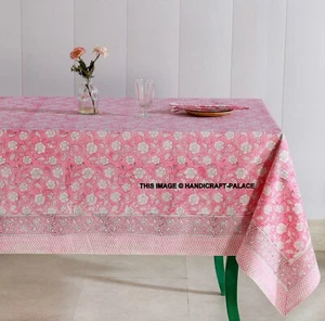 Rajasthan Rosa Floral Vine Algodón Bloque Estampado Mantel Rectangular Con 6 - Imagen 1 de 5