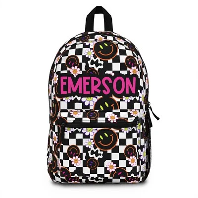 Mochila Personalizada Cara Smiley Cuadros, Regalos Regreso al Cole para Niños Niñas Foto 1 de 4