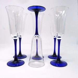 Sektflöte Americana blau ausgestellter Stiel Luminarc Cristal D'Arques Durand 6 Stück - Bild 1 von 6