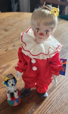 Muñeca payaso de porcelana Ashton Drake Tommy the Clown 1990. Con perro. Nuevo en caja. Foto 1 de 4