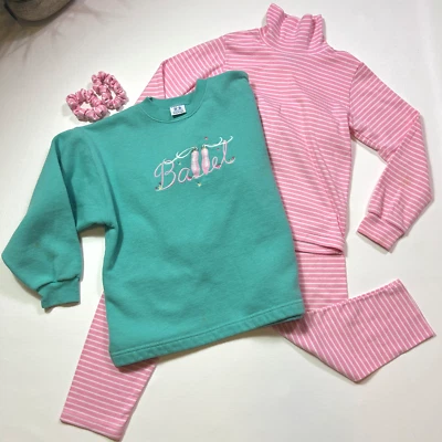 Kellys Kids Girls 5pc Set Size 10-12, 8 Pants, Top, Sweatshirt, Hair Ties BALLET - Image 1 of 4