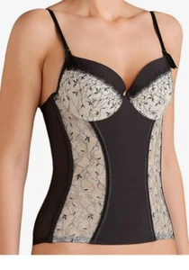 Triumph Charm Spotlight Corset Basque 34D Black & Cream Padded Underwired Cups - Picture 1 of 3
