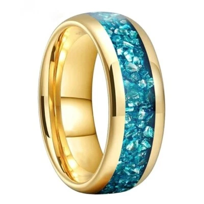 4/6/8MM Men Women Tungsten Carbide Ring Sky Blue Crystal Stone  Inlaid Ring Band - Image 1 of 4