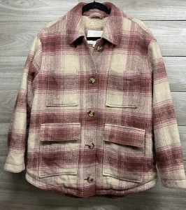 American Eagle Shacket Jacket Womens Size M Sherpa Lined Flannel Plaid Chore NEW - Picture 1 of 14