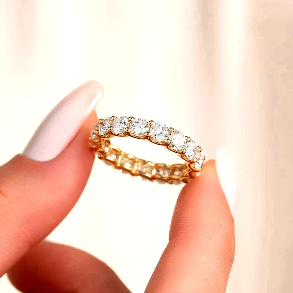 3.50 TCW Round Cut Moissanite Eternity Wedding Band Ring 14K Yellow Gold Plated - Image 1 of 4