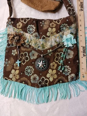Bolso Cartera Boho Hippie Reciclado Festival Bandolera con Bolso de Cosméticos Hecho a Mano  Foto 1 de 4