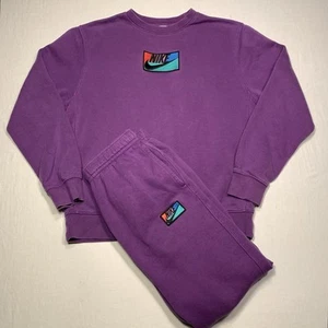 Felpa Nike Club logo patch uomo media pile viola top fondo macchie pantaloni - Foto 1 di 23