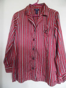 CHAPS WOMAN RALPH LAUREN Red Striped Sleep Shirt  Blouse Top Size M - Picture 1 of 3