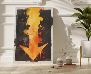 "DOWN IN FLAMES" CANVAS ART PRINT 18X24" or 24X36" READY TO HANG GRAPHIC ARROW - Picture 1 of 5