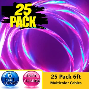 25 Pack LED Flowing Type C Fast Charge USB Cable For Galaxy A13 A14 A15 A16 A25 - Picture 1 of 17