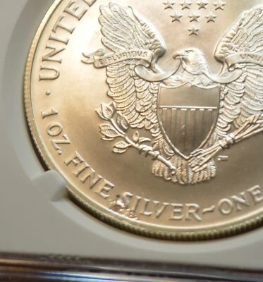 1996 KEY DATE Silver American Eagle Reverse STRUCK THRU MINT ERROR NGC MS 68 - Image 1 of 3