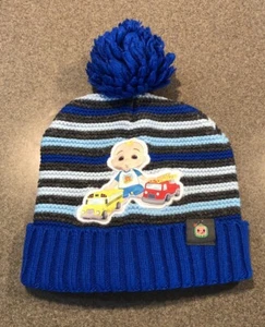 CoComelon Beanie Winter Hat Blue Striped Knit Boys Pom Pom 2T - 5T 2021 EUC - Picture 1 of 7