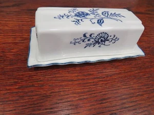 Beautiful Blue Dresden China 6 1/2 In Covered Butter Dish - Picture 1 of 9