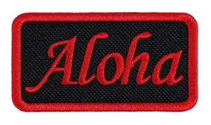 Aloha Embroidered Patch Black/Red Iron-On Sew-On Jacket Backpack Hat Shirt Bag - Picture 1 of 2