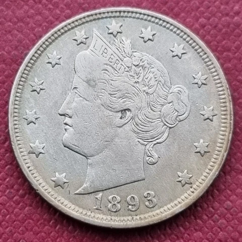 1893 Liberty Head Nickel 5c Better Grade XF + #53138 Cover