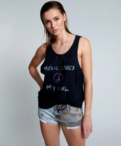 ONE TEASPOON NWT $68 Black Music Saved My Soul Destroyed Tank L - Picture 1 of 4