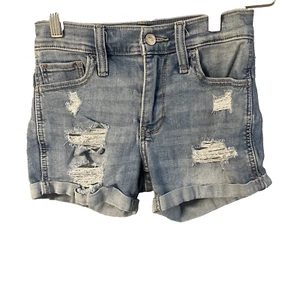 Hollister Denim Mid Rise Jean 3" Short Distressed Stretch Cut Off Size 00 W23 - Picture 1 of 4