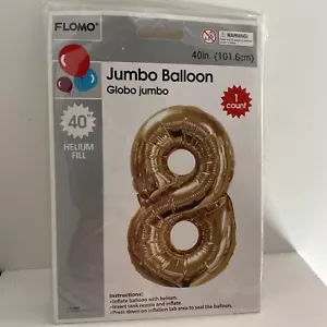 40" Large Number 8 Gold Foil Balloon, Birthday Party, Anniversary, Helium Or Air - Picture 1 of 2