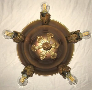 Antique Pan Flush Mount Brass Chandelier from 1920'S - Picture 1 of 8