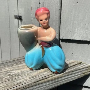 Colorido genio Aladdin de 6,5" mediados de siglo MCM con turbante maceta pequeña maceta maceta - Imagen 1 de 3