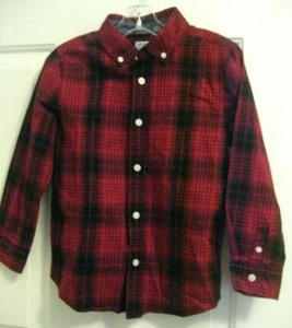 NEW Boys S 5-6 GYMBOREE DRESSED UP Button Down Plaid Dk Red Black SHIRT Cotton - Picture 1 of 8
