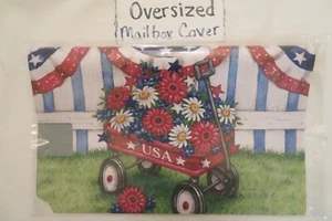 OVERSIZED T2 Magnetic Mailbox Cover Patriotic Flowers, USA Wagon, Buntings Fence - Bild 1 von 2