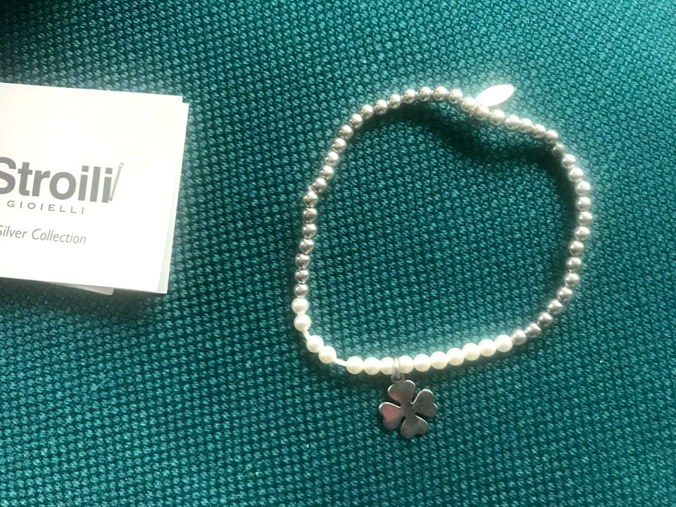 STROILI BRACCIALE QUADRIFOGLIO ARGENTO 925 E PERLINE  - Immagine 1 di 3