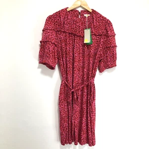 BODEN Jersey-Minikleid mit Passe rosa rot Bindeband Taille Rüschen Stufenärmel 16 - Bild 1 von 20