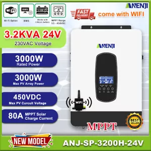 3.2KVA Off Grid Hybrid Solar Wechselrichter MPPT 80A 220V/230V 24V 450VDC WiFi - Bild 1 von 8