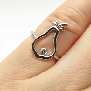 925 Sterling Silver Real Diamond Accent Pear Design Ring Size 4 3/4 - Picture 1 of 6