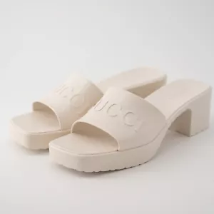 size 40G - Gucci White Rubber Platform Slide Sandals - Picture 1 of 11
