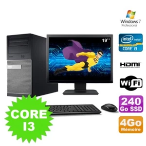 Lot PC Tour DELL 3010 MT I3-2120 Graveur 4Go 240Go SSD HDMI Wifi W7 + Ecran 19" - Photo 1/1