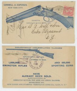 Mr Fancy Cancel 2c ILLUSTRATED AD GUN COVER REMINGTON SHOT GUNS RIFLES NY 1898
