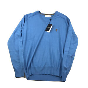 Pringle Of Scotland Sweater Mens Large Blue V-Neck Pullover Lightweight NWT