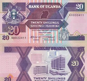 L056 BILLETE UGANDA 20 SHILLINGS 1987 P-29a SIN CIRCULAR - Imagen 1 de 1