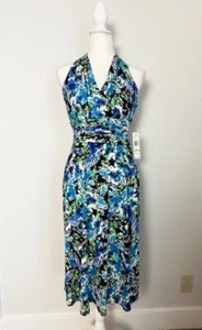 Evan Picone Womens Dress Size 4 Black Blue Green Floral Pleated Sleeveless - Picture 1 of 15