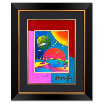 Peter Max "Año 2250" Enmarcado Único en su Tipo Medios Mixtos Firmado a Mano Foto 1 de 3