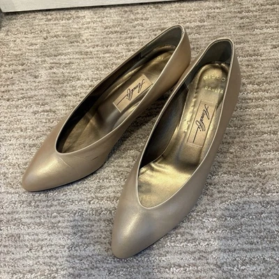 Zapatos de salón Amalfi dorados vintage años 80 - cuero genuino - talla 7,5 Foto 1 de 4