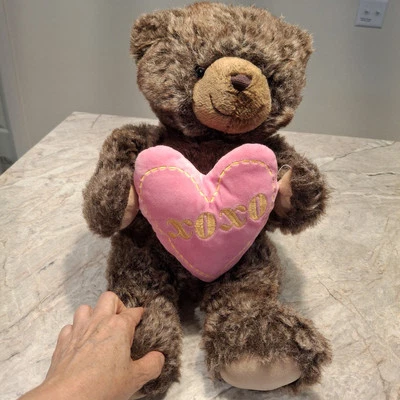 HugFun 2016 XOXO Pink Heart Valentine’s Day Teddy Bear Furry Embroidered 13 Inch - Image 1 of 4